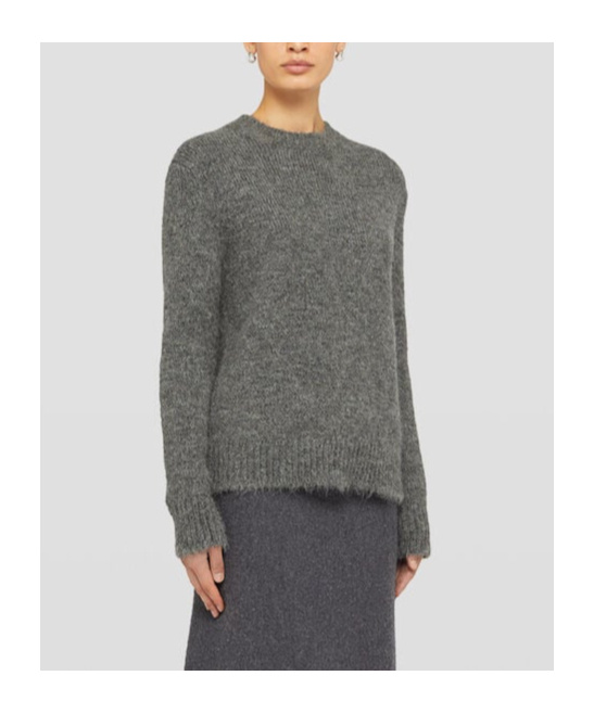Jil Sander Oversized Grey Sweater With Ribbed Trim In Wool Woman In Black