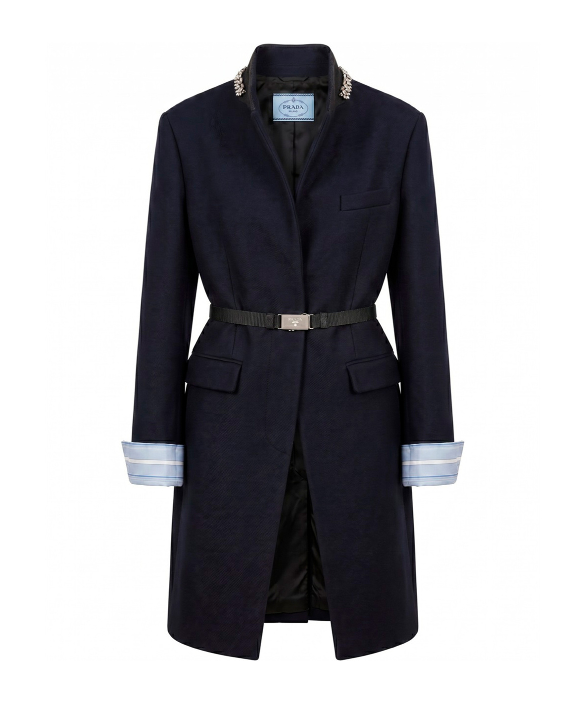 Prada Long-sleeved Coat In Blue