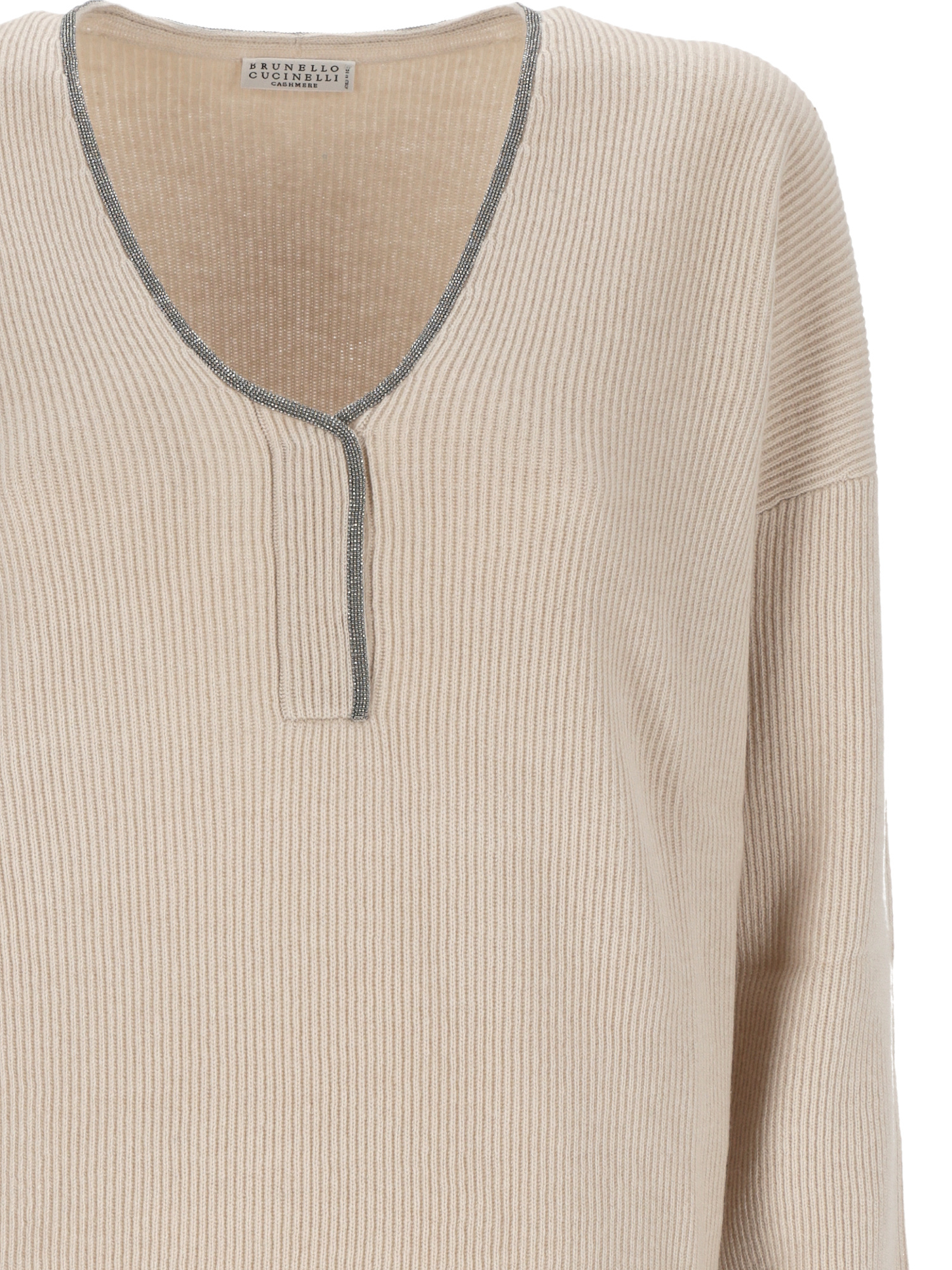 Brunello Cucinelli English-rib Cashmere Sweater In Nude