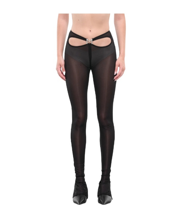 Mugler Logo-plaque Cut-out Leggings In Black