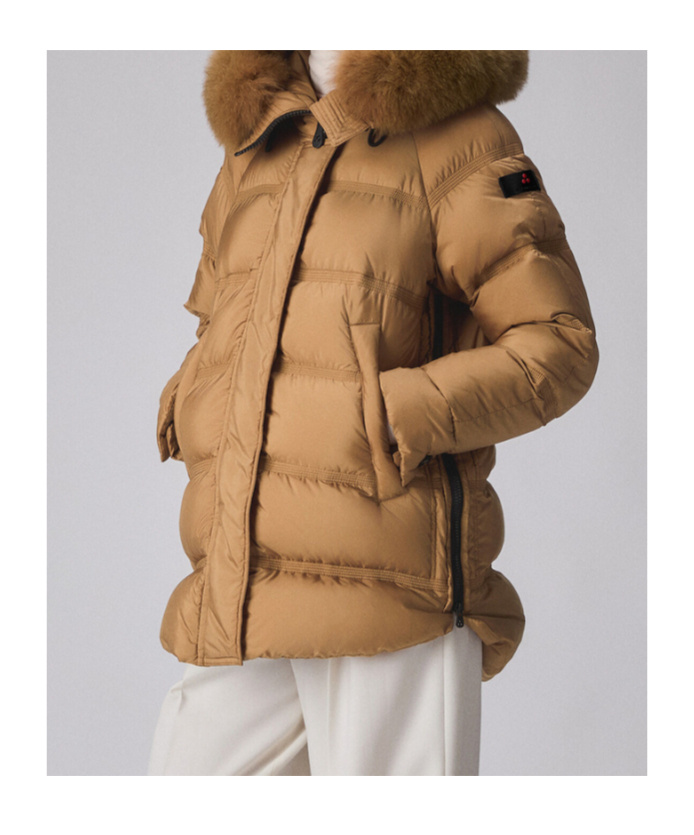 Peuterey Puffer Jacket With Fur Trim In Brown