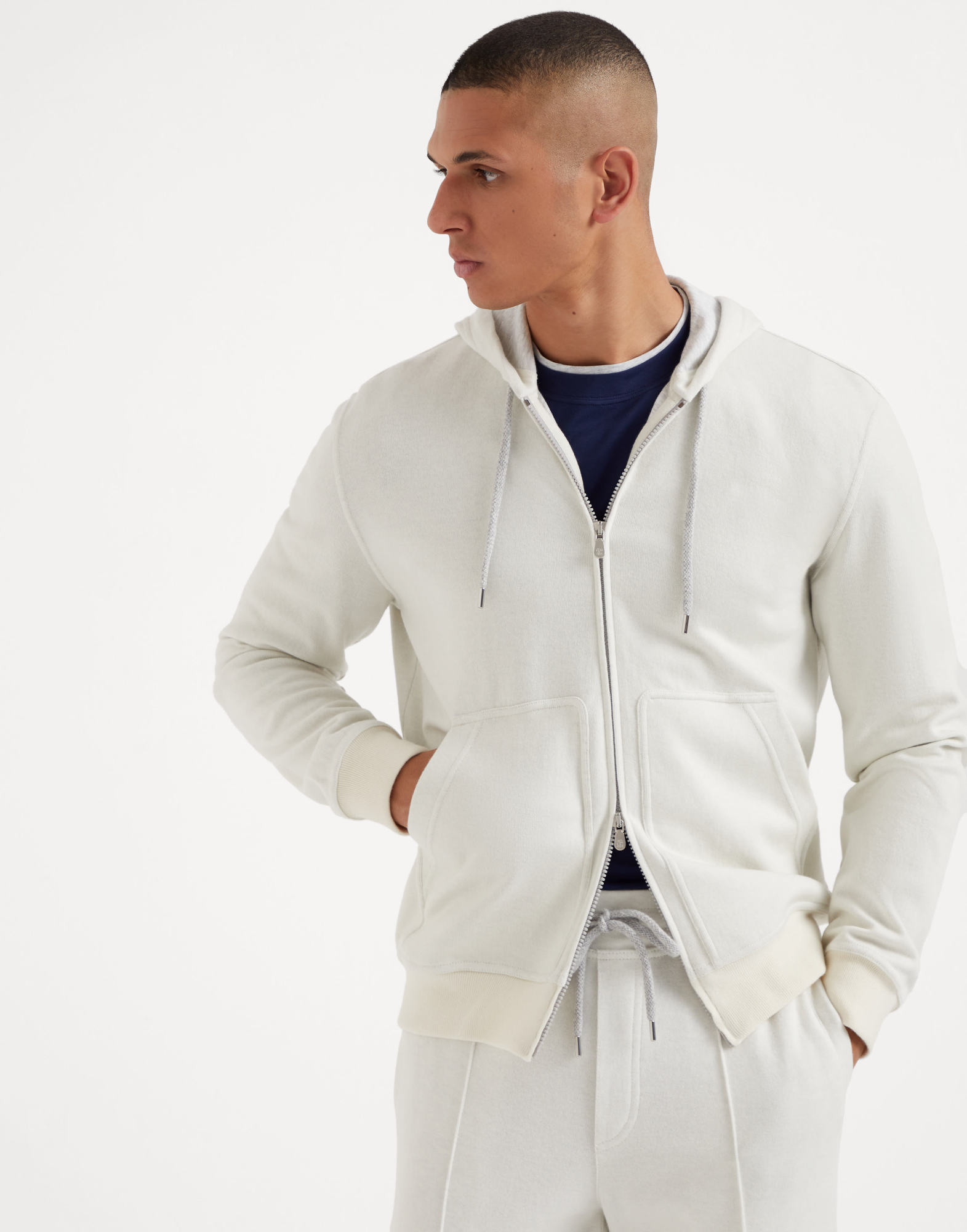 Brunello Cucinelli Cashmere-terry Cotton Zip-up Hoodie In White
