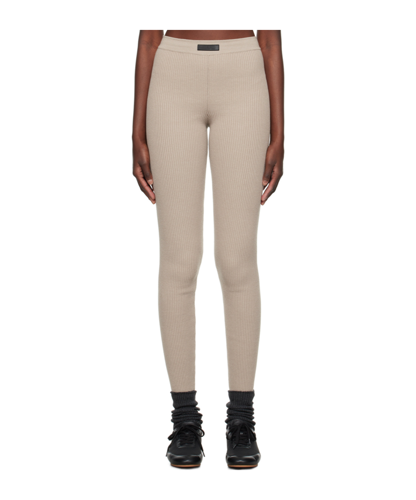 Essentials Beige Patch Leggings In Neutral
