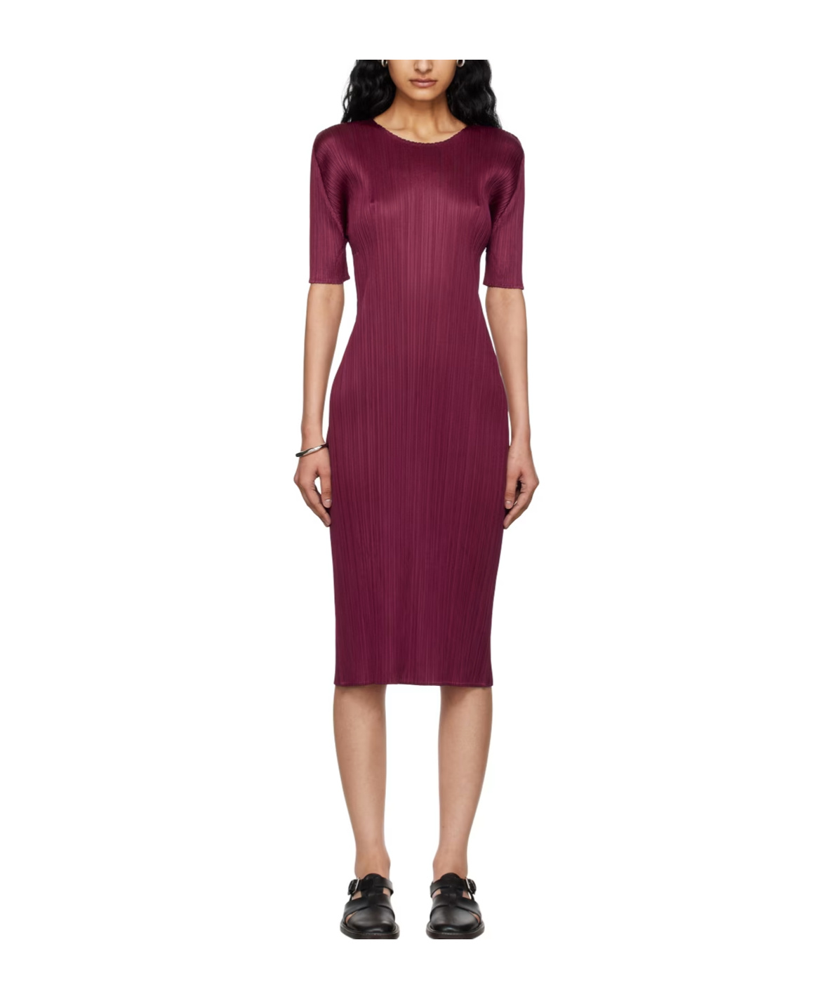 Shop Issey Miyake Pleated Dress In Red