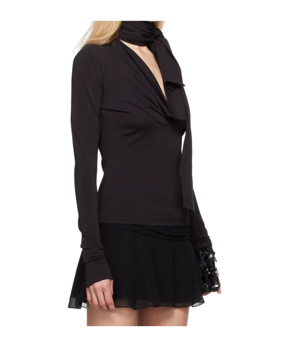 Blumarine Gathered-tie Long-sleeved Top In Black