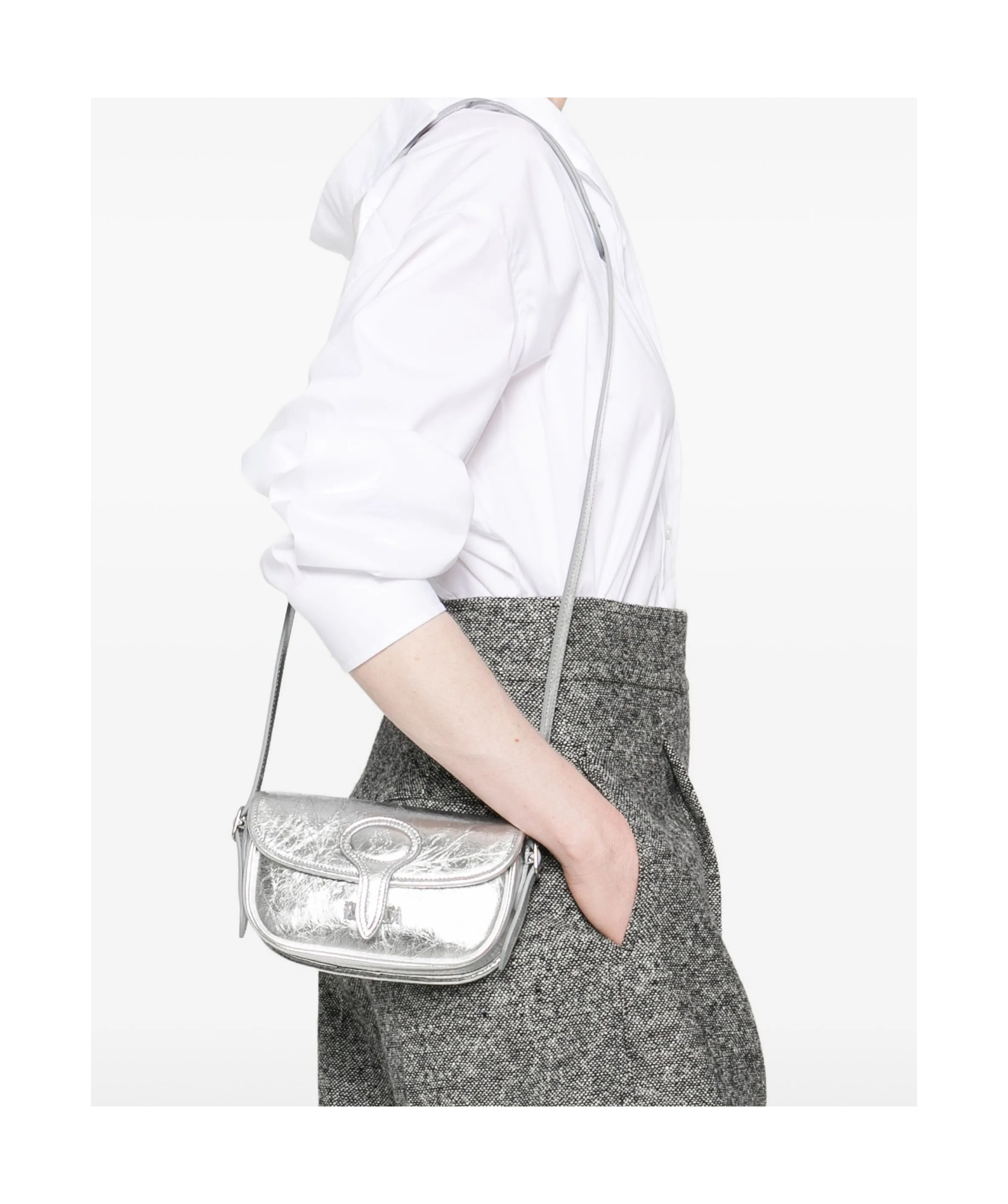 Bally Metallic-leather Flap Shoulder Bag In Silver