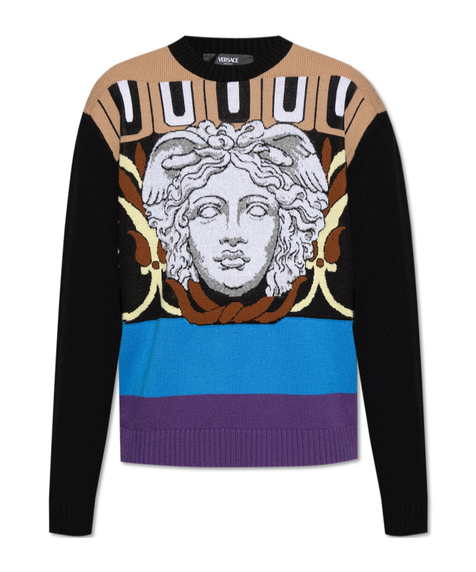 Versace Medusa Head Wool Sweater In Blue
