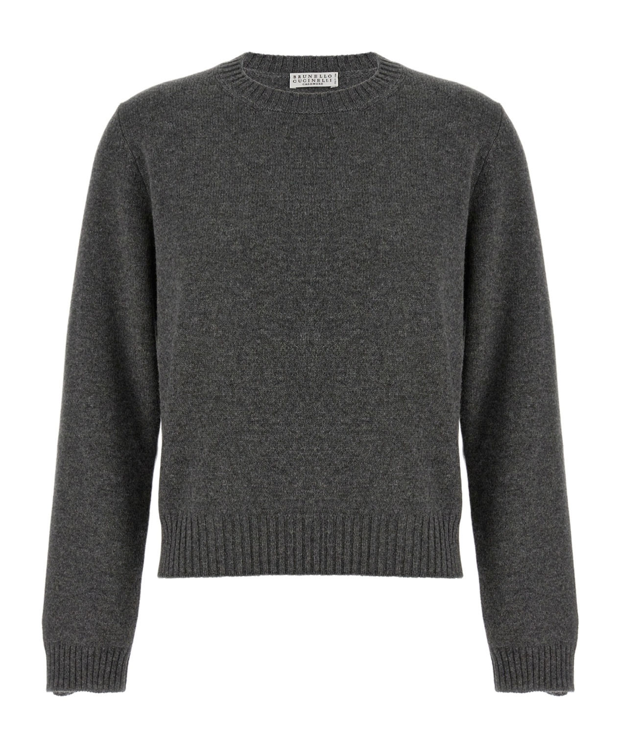 Brunello Cucinelli Cashmere Crewneck Knit Sweater With Ribbed Finish In Black