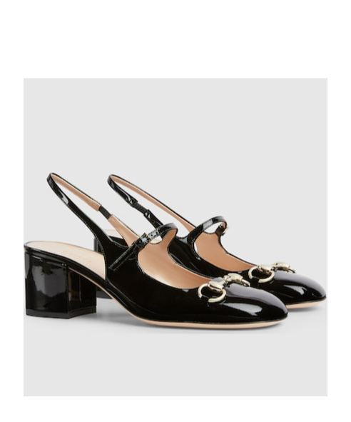 Gucci Lady Patent Bit Slingback Pumps In Black