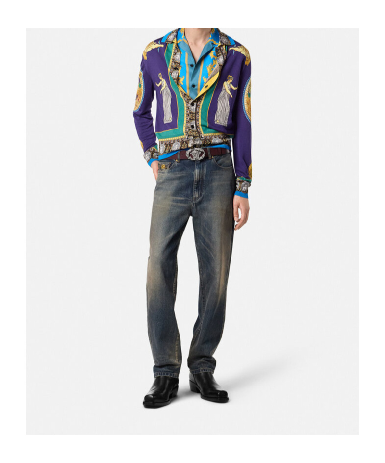 Versace Made In Japan Pencil-fit Jeans In Gray