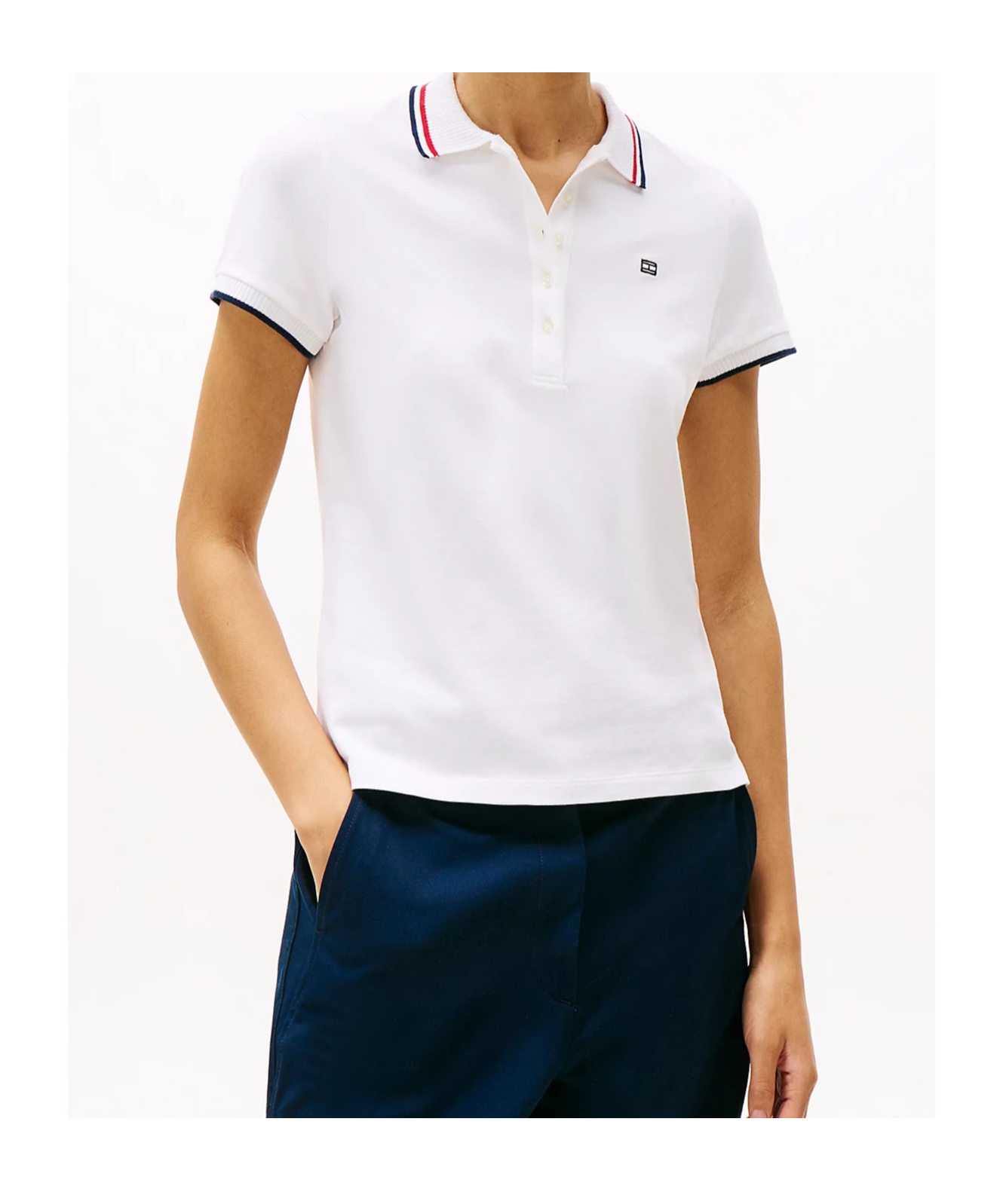 Tommy Hilfiger Slim Polo Collar Contrast Trim In Optical White
