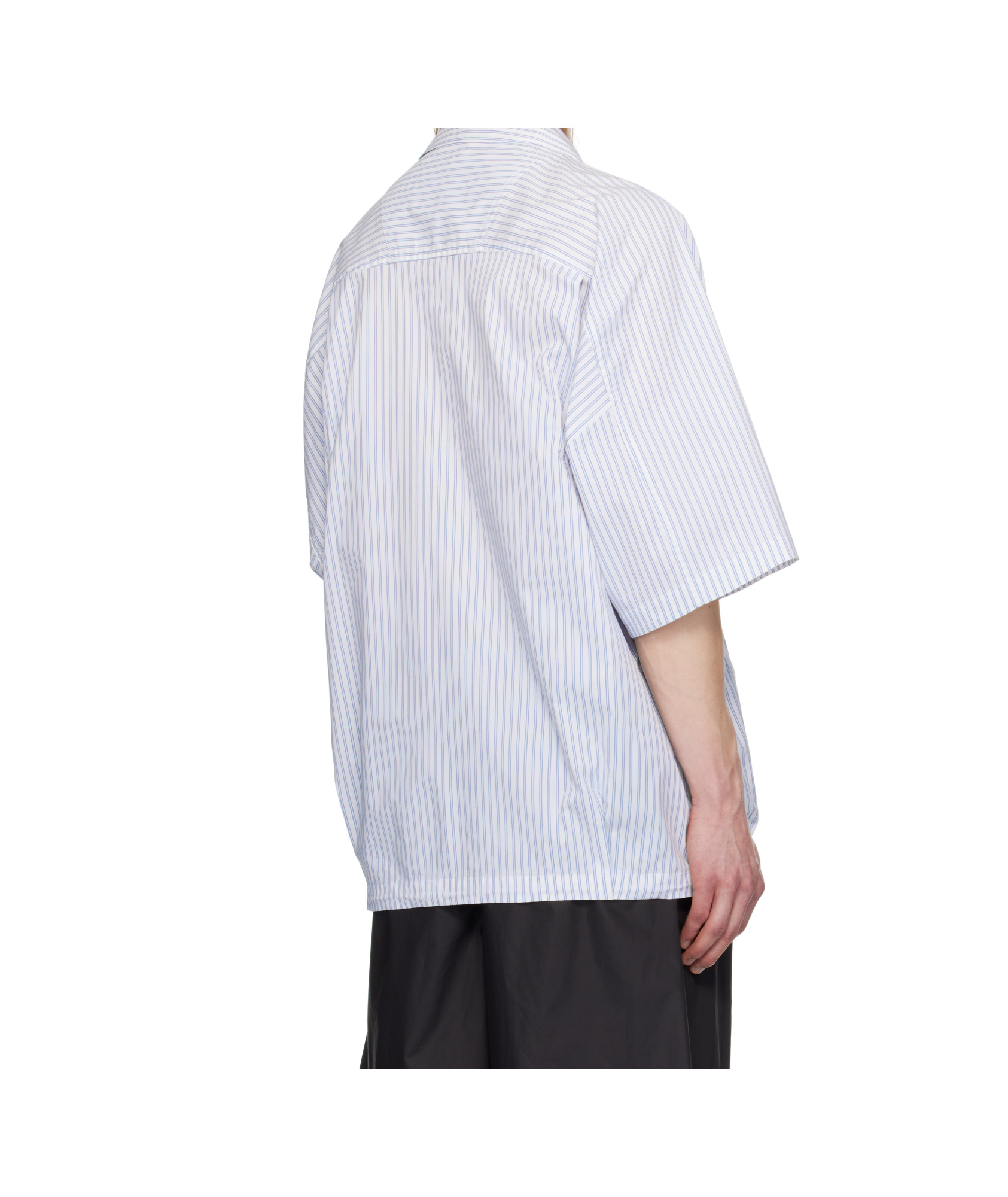 Juunj Blue Stripe Coach Short Sleeve Shirt In White