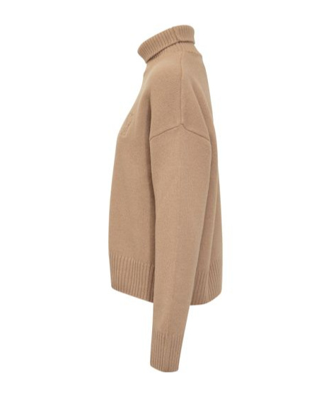 Ami Alexandre Mattiussi Ami Paris Logo Embroidered Turtleneck Jumper In Nude