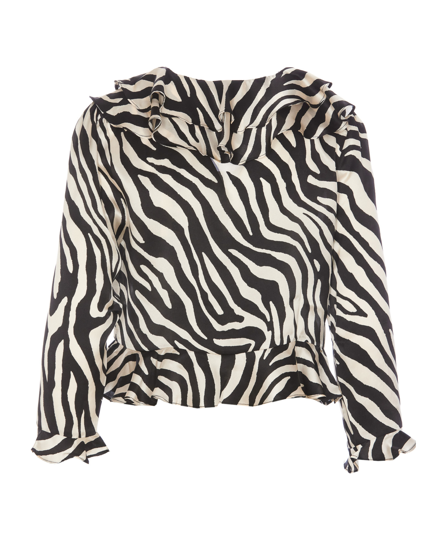 Shop Rixo London Rixo Atlas Zebra Printed Ruffled Blouse In Black