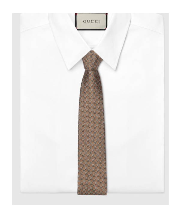 Gucci Gg Silk Jacquard Tie In Brown