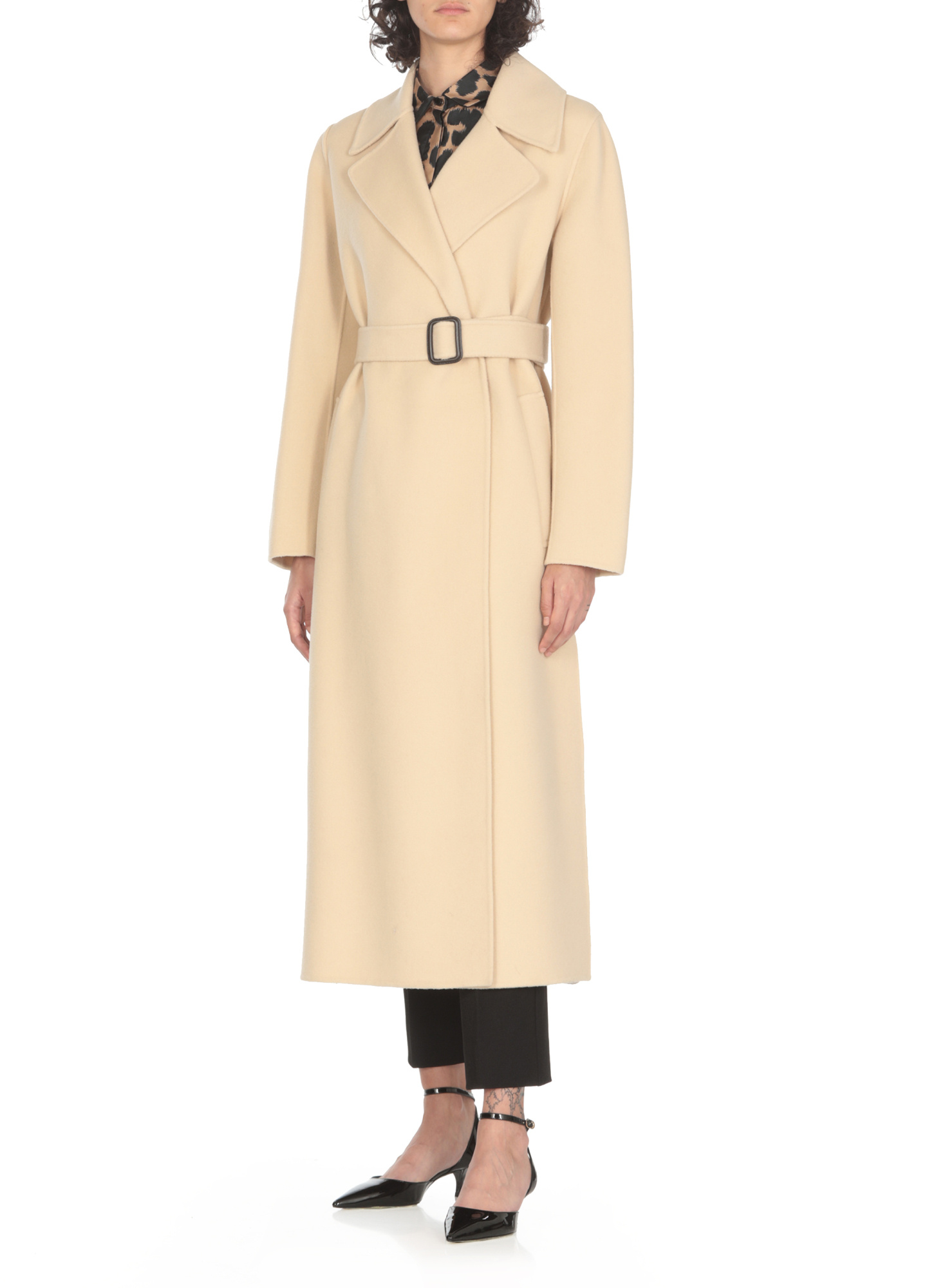 Weekend Max Mara Manu Belted Wool Midi Coat In Nude
