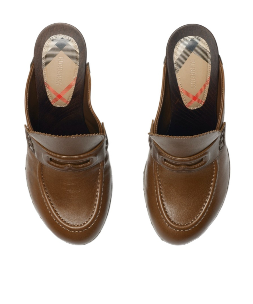 Burberry Leather Potter Clogs In Brown