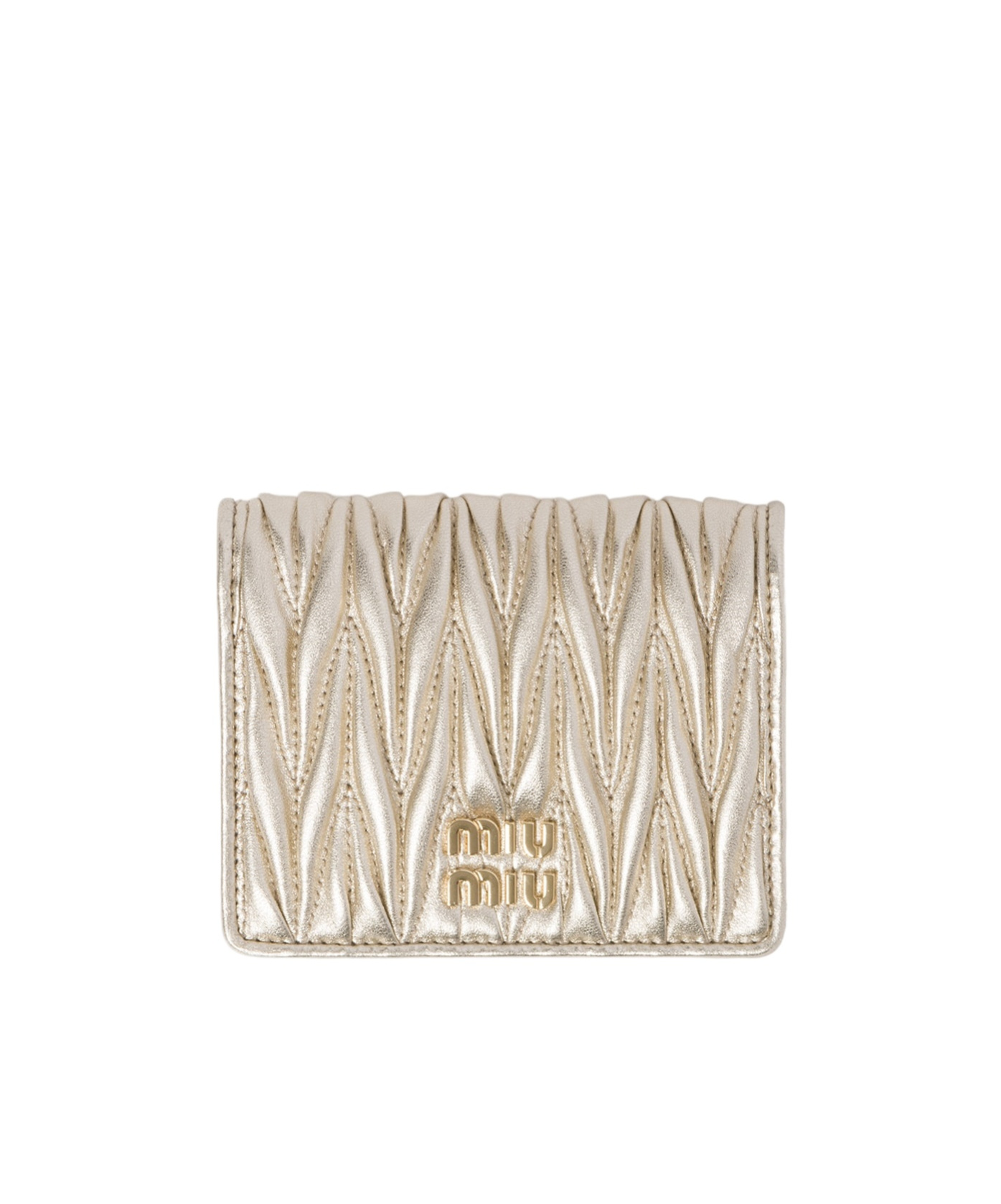 Miu Miu Small Logo Plaque Quilted Leather Wallet In Nude