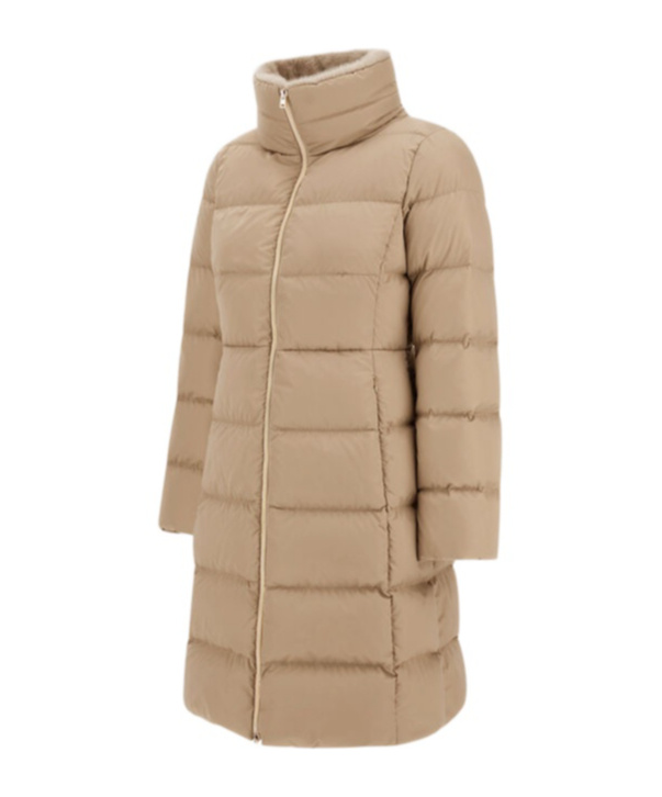 Herno Satin And Lady Alternative Fur Long Jacket In Neutral