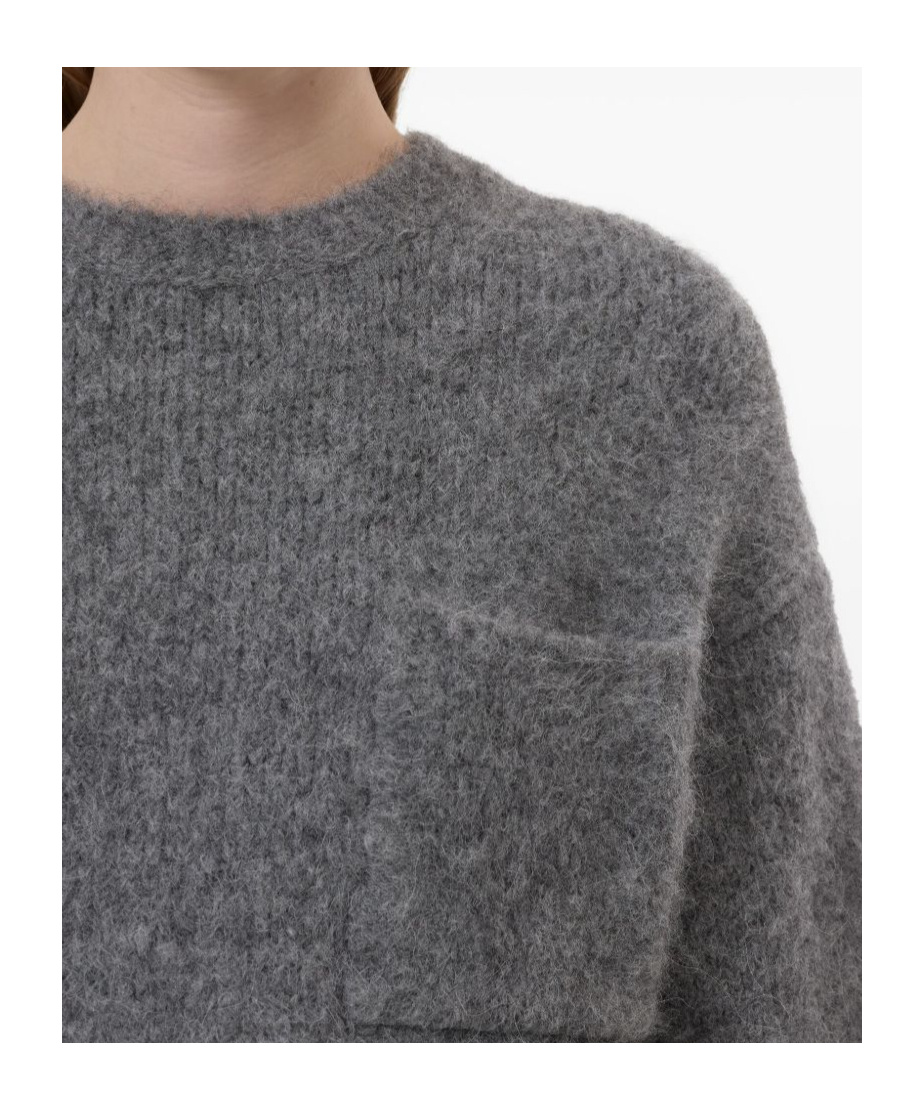 Closed Round-neck Knitted Sweater In Gray