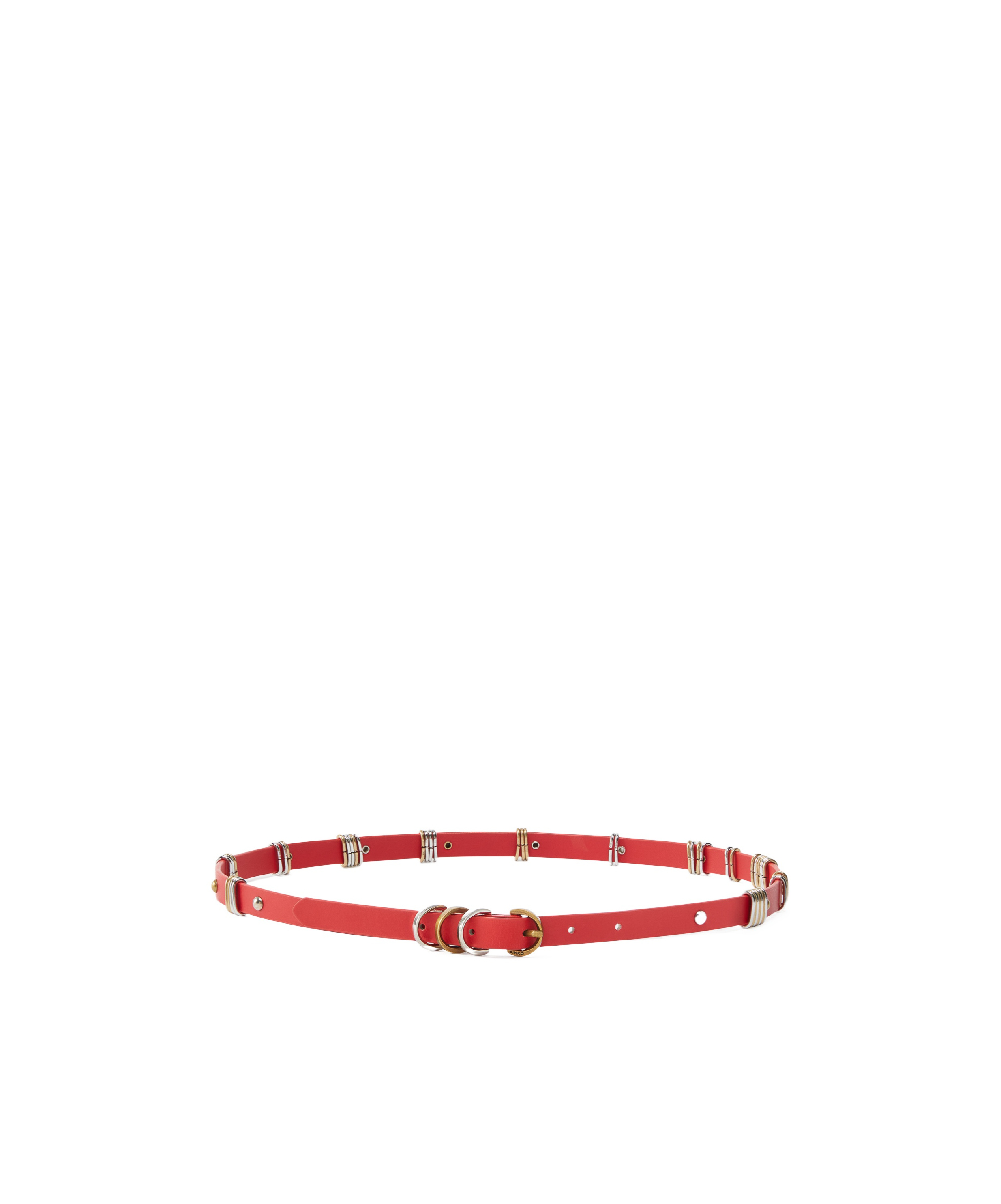 Pinko Thin Leather Belt With Metal Rings, 1.5cm In Red