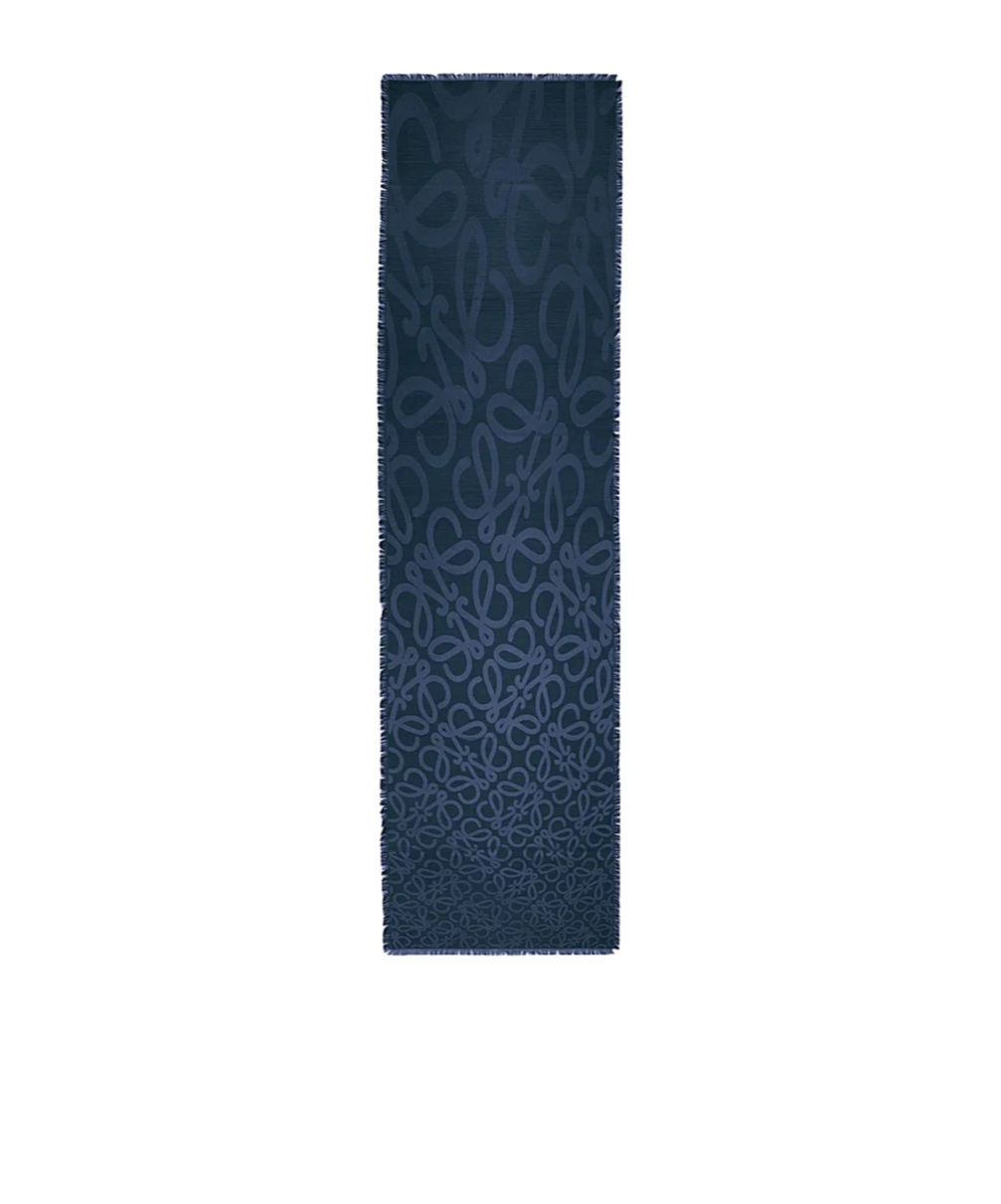 Loewe Fringed Wool Scarf In Blue