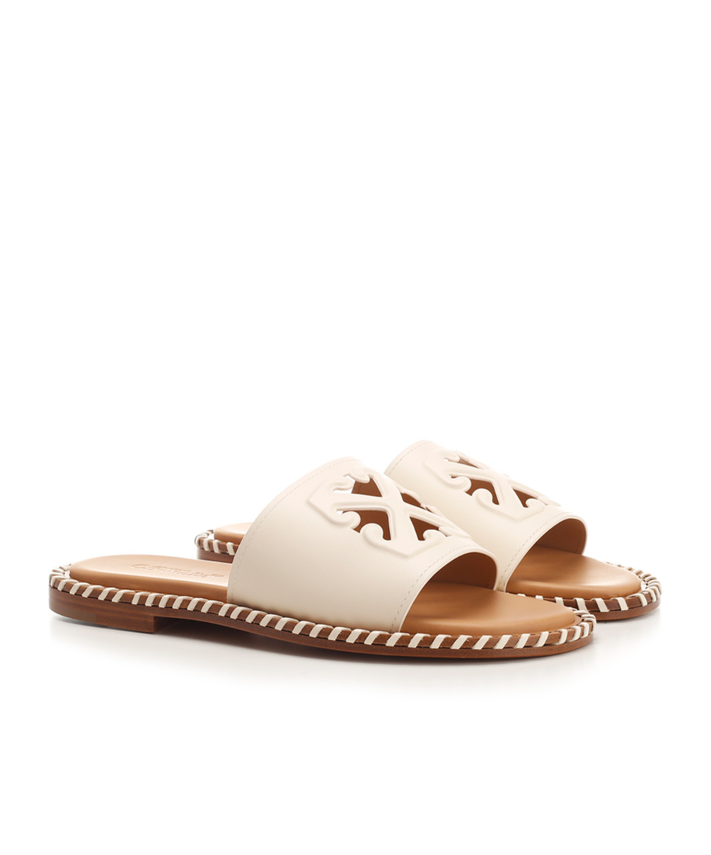 Off-white Leather Twist Slides With Cut-out Logo In Nude