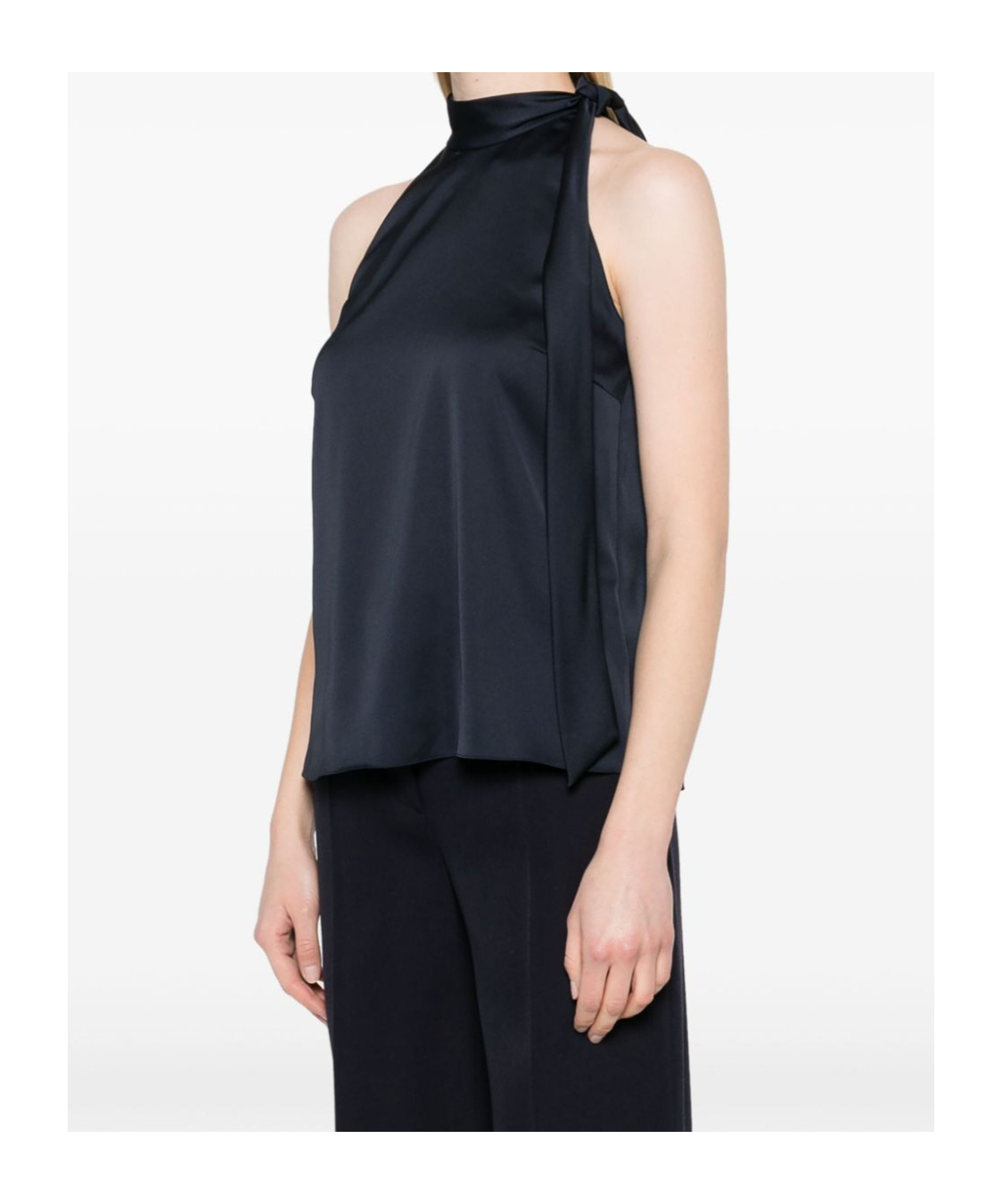 Theory Textured-satin Halter Top In Black