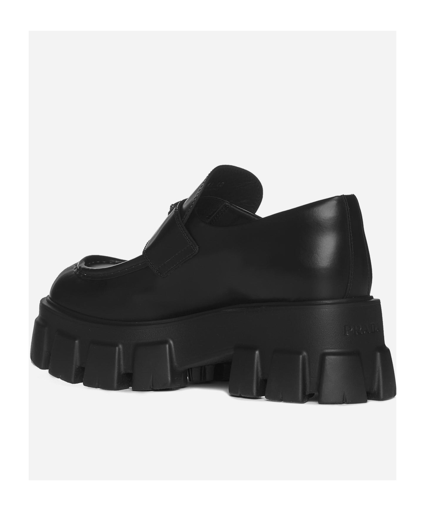 Shop Prada Brushed Leather Monolith Loafers In Black
