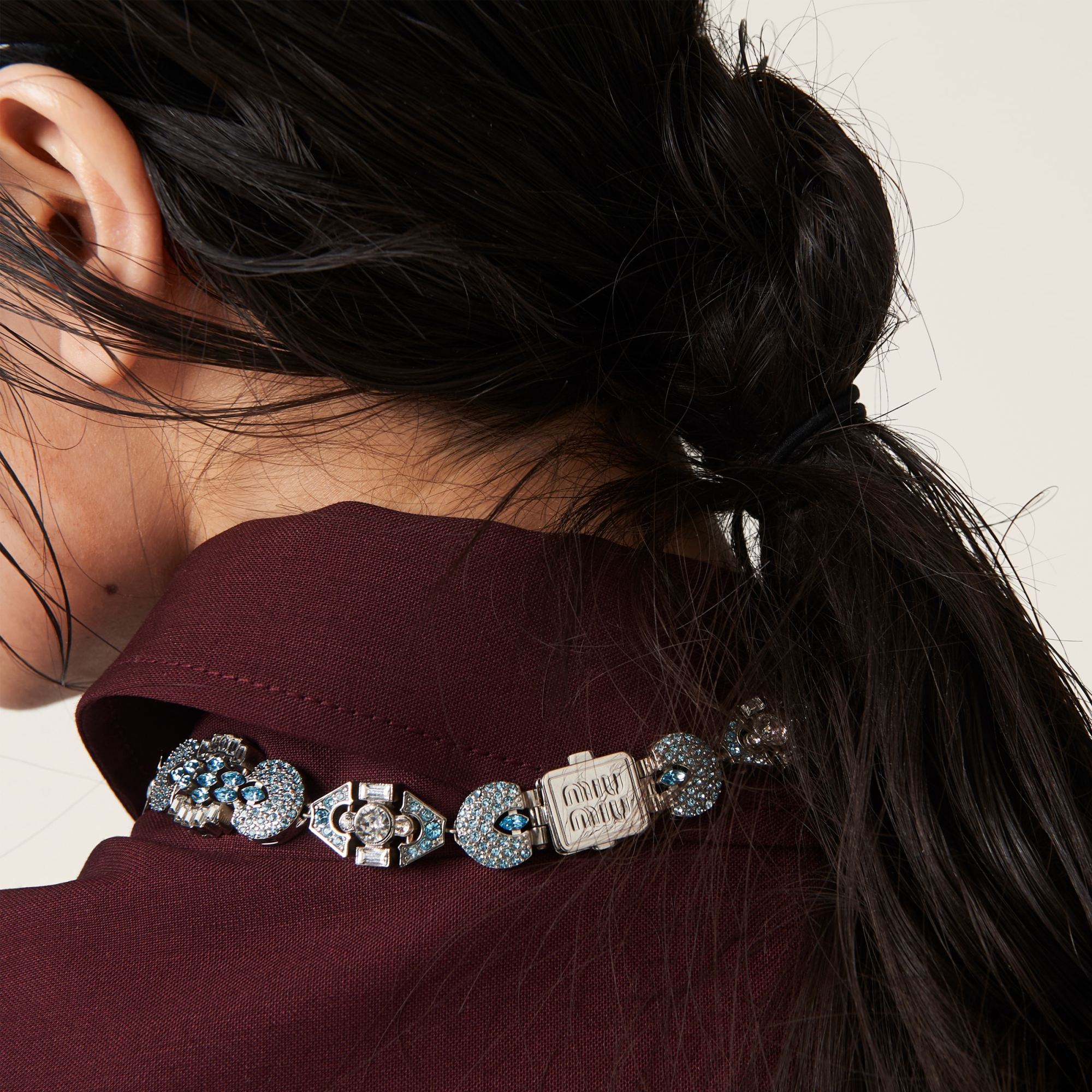 Miu Miu Crystal-embellished Choker Necklace In Gray