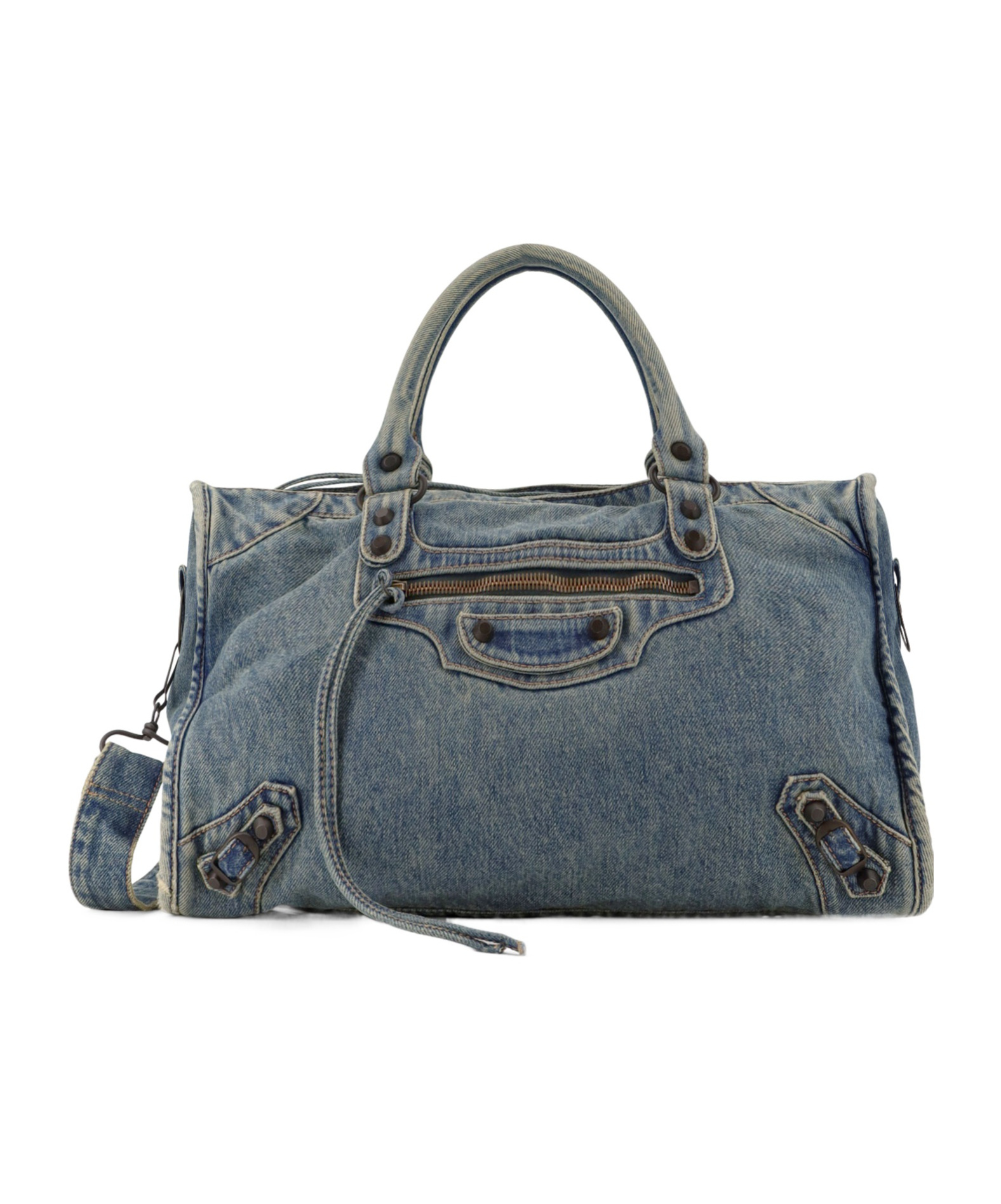 Balenciaga Le City Medium Denim Shoulder Bag In Gray