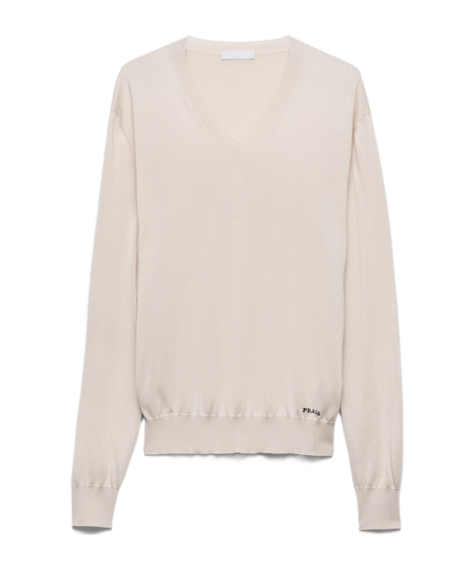 Prada V-neck Sweater In Nude