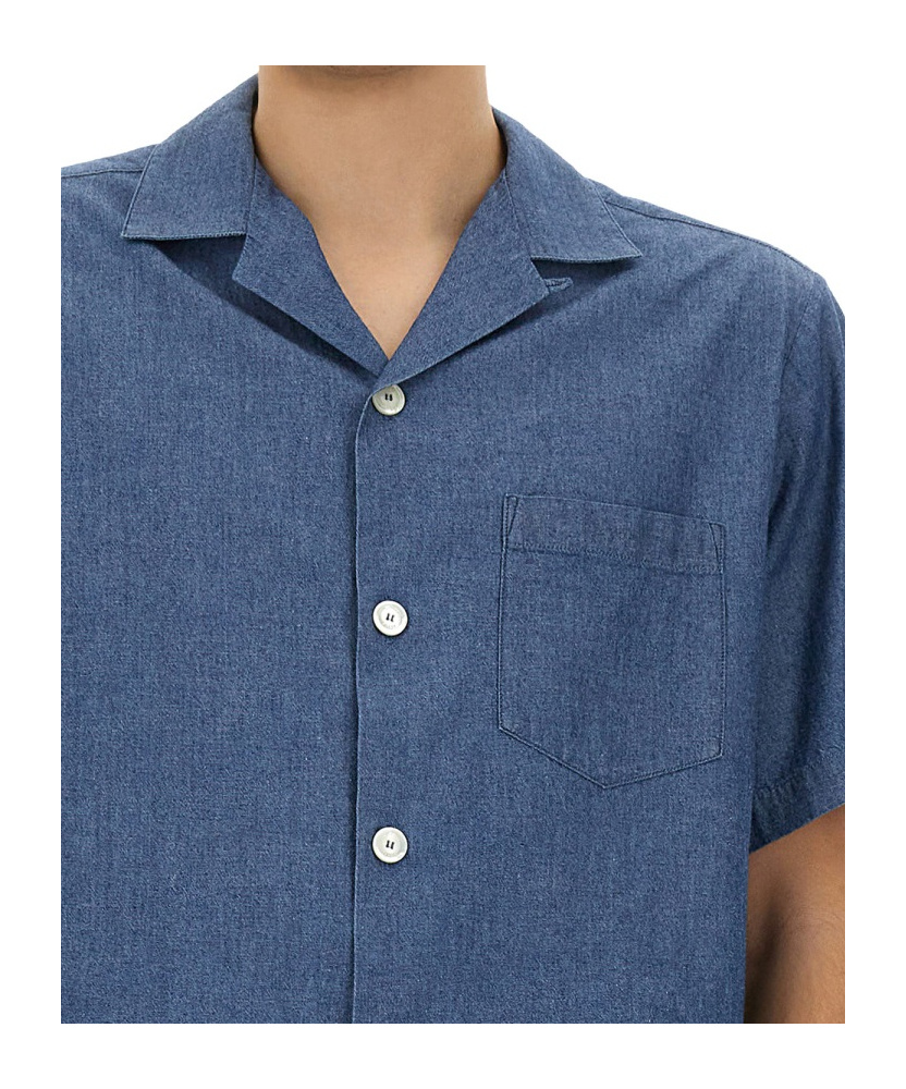 Aspesi Short Sleeves Spread Collar Chest Pocket Shirt In Blue