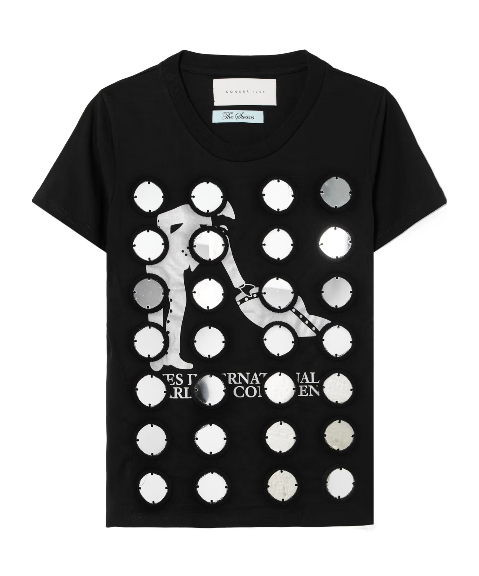 Conner Ives Spliced Satin T-shirt In Black