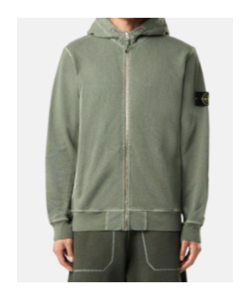 Stone Island Distressed Sweatshirt With Badge And Hood In Green