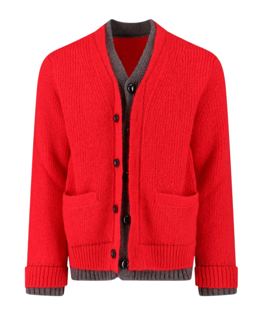 Sacai Long-sleeved Knitted Cardigan In Red