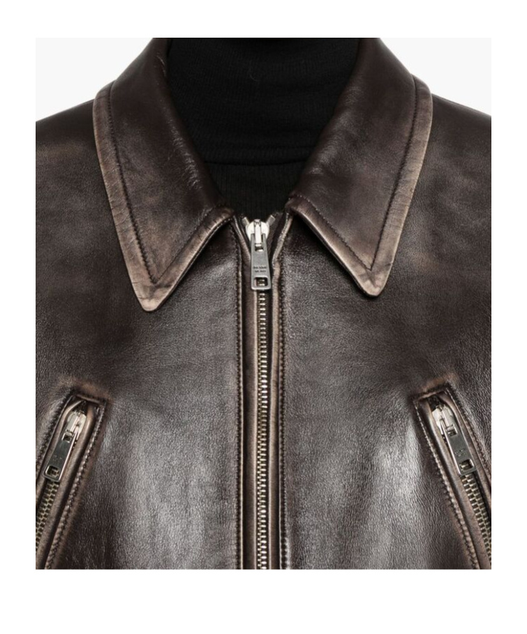 Prada Long-sleeved Leather Jacket In Brown