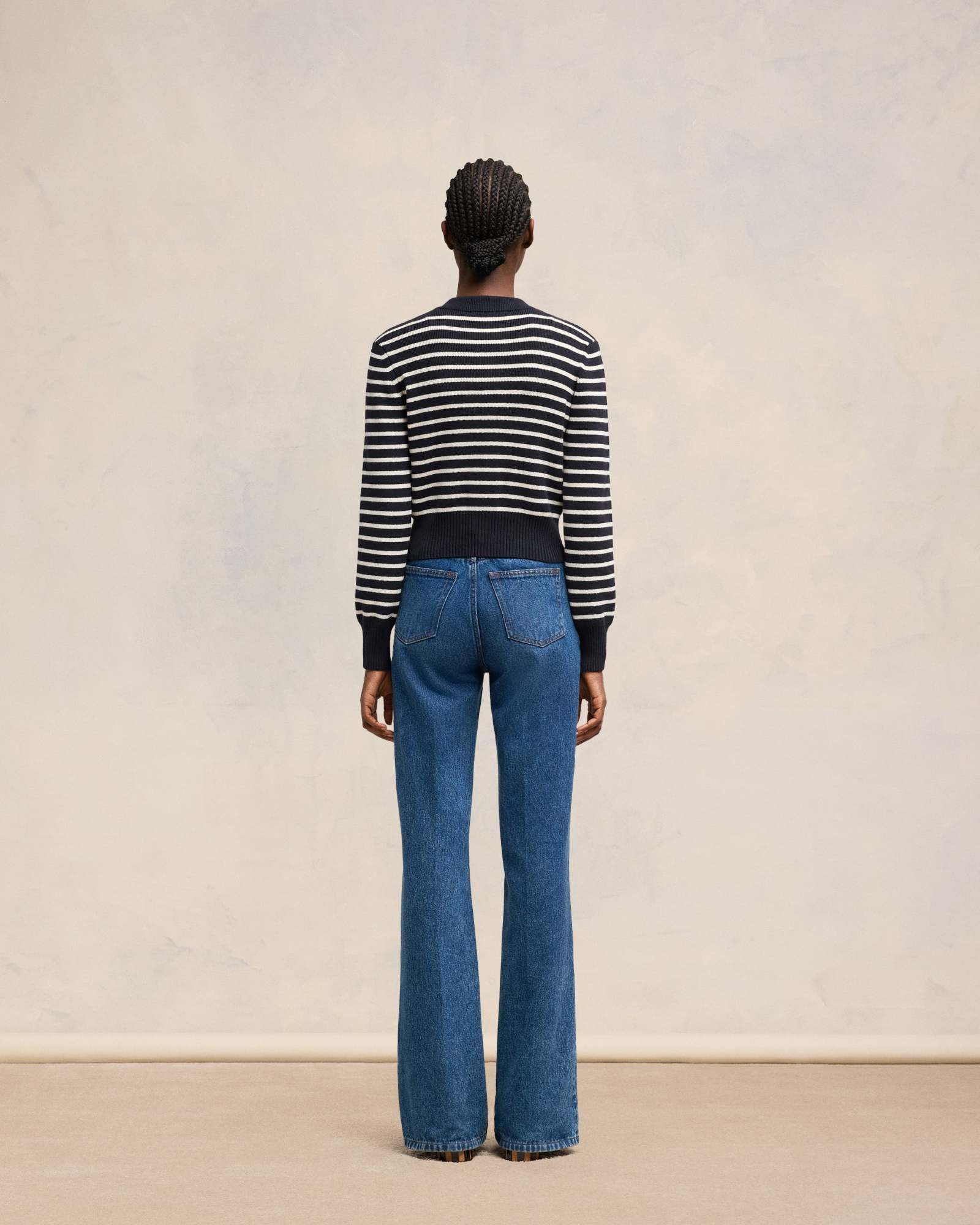 Ami Alexandre Mattiussi Ami Cropped Blue Cardigan With Striped Pattern In Black