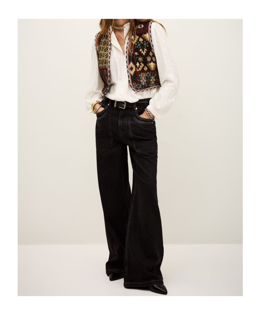 Bash Logo Wide-leg Jeans In Black