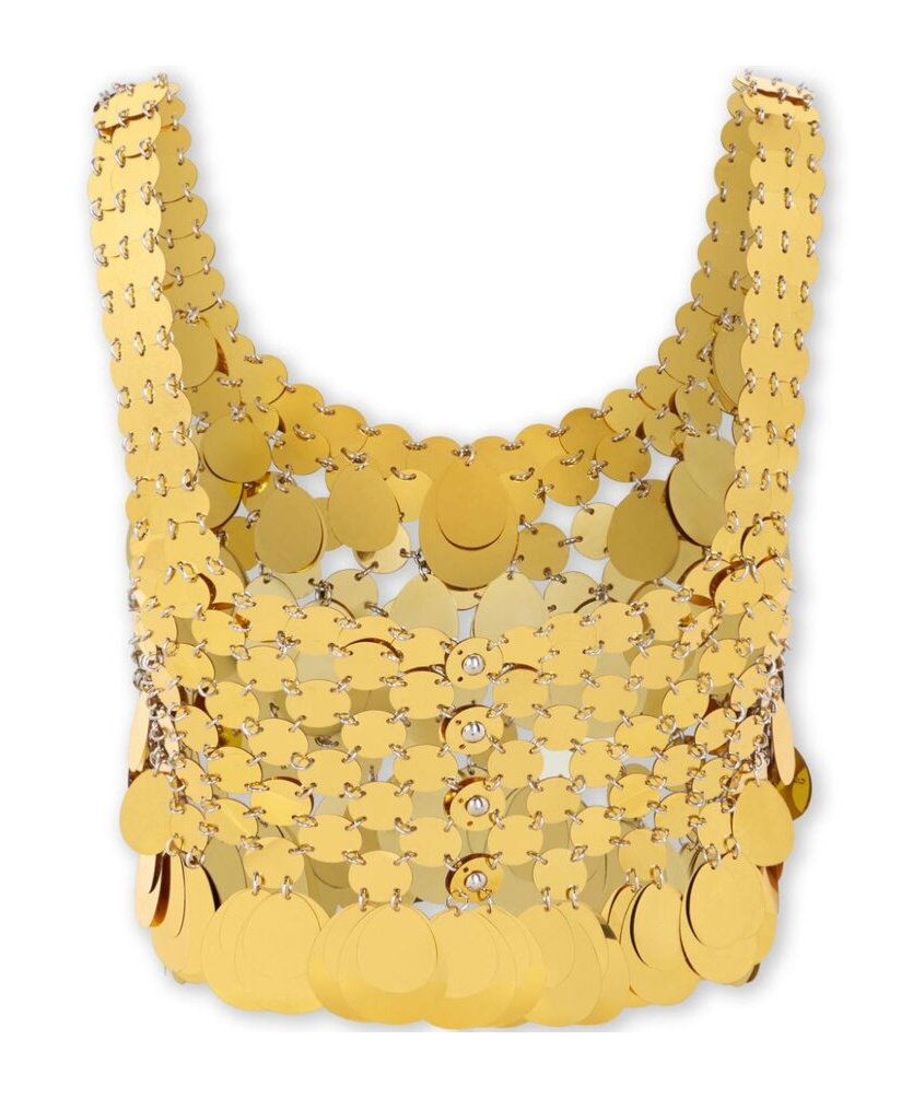 Shop Rabanne Sequinned Cropped Top In Yellow