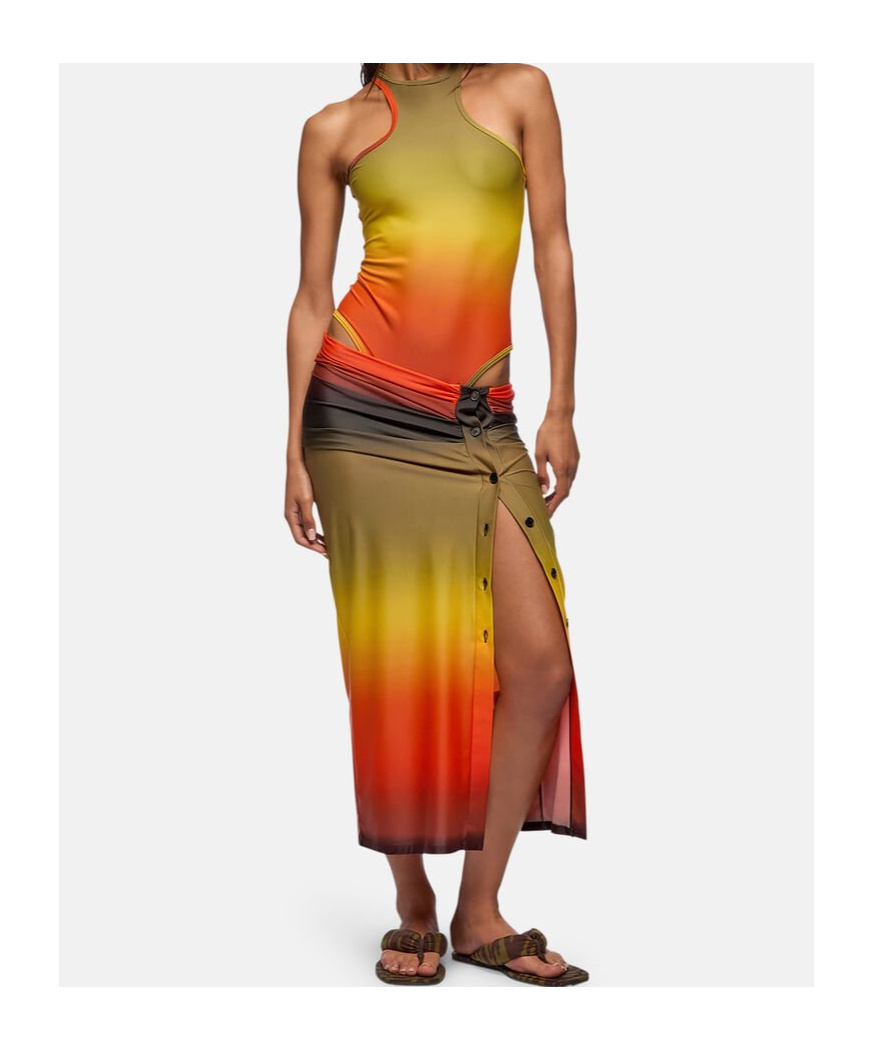 Attico The  Sunset Printed Midi Skirt In Multi