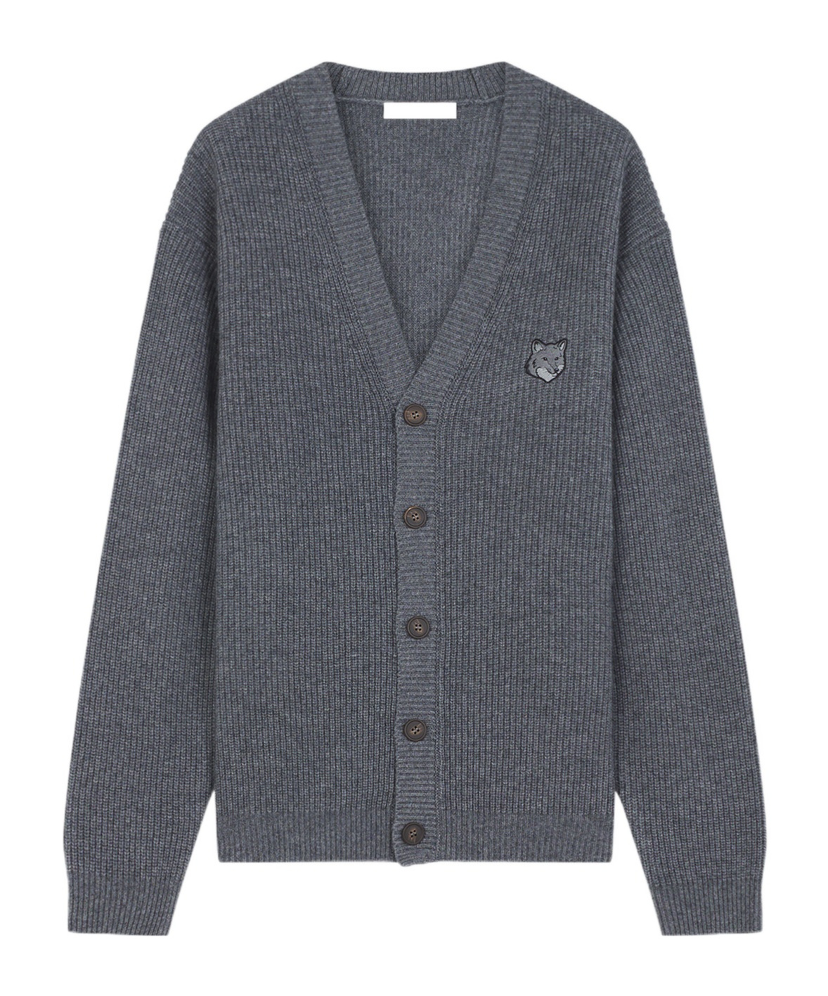 Shop Maison Kitsuné Bold Fox Head Patch Knitted Cardigan In Gray