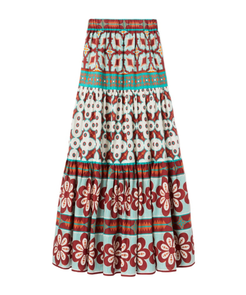 La Doublej Big Printed Tiered Cotton Maxi Skirt In Multi
