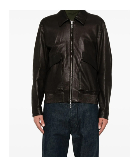 Shop Tagliatore Long Sleeve Leather Jacket