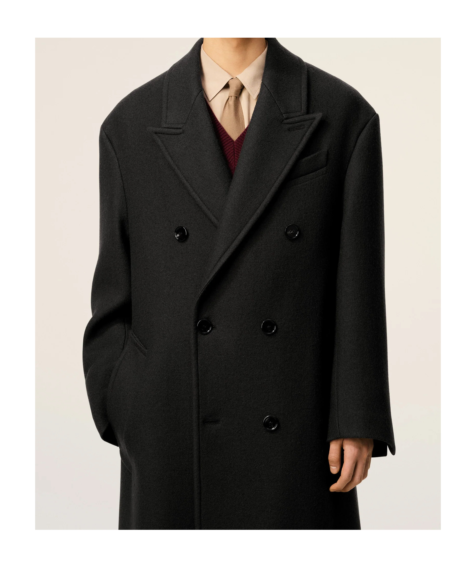 Ami Alexandre Mattiussi Black Wool Double Breasted Long Coat Grey In Black
