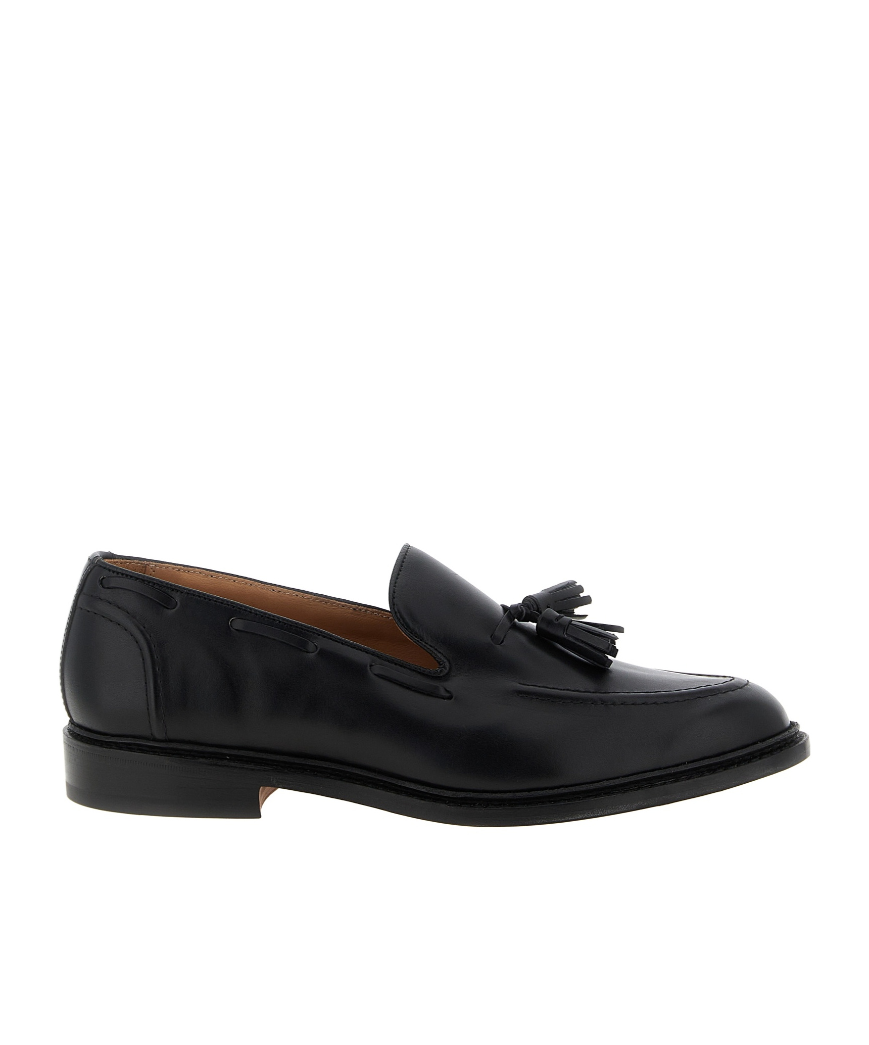 Tricker's Black Calf Leather Moccasin With Decorative Tassel In Black