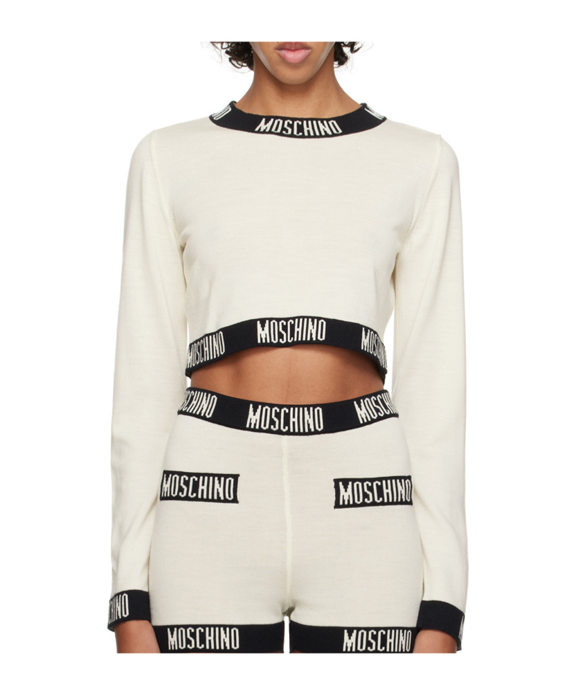Moschino Rib Round Neck Sweater In White