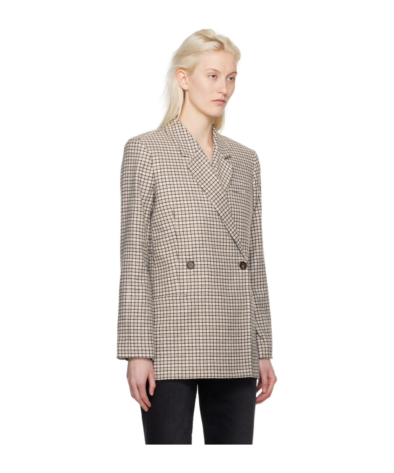 Anine Bing Kaia Check-pattern Blazer In Gray