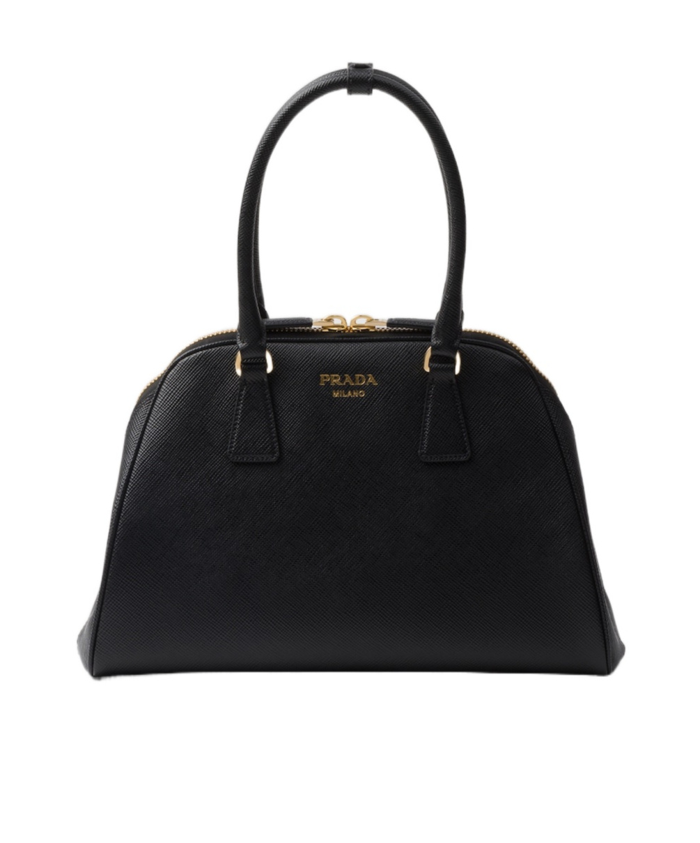 Prada Re-nylon And Leather Medium Top-handle Bag With Padlock In Black