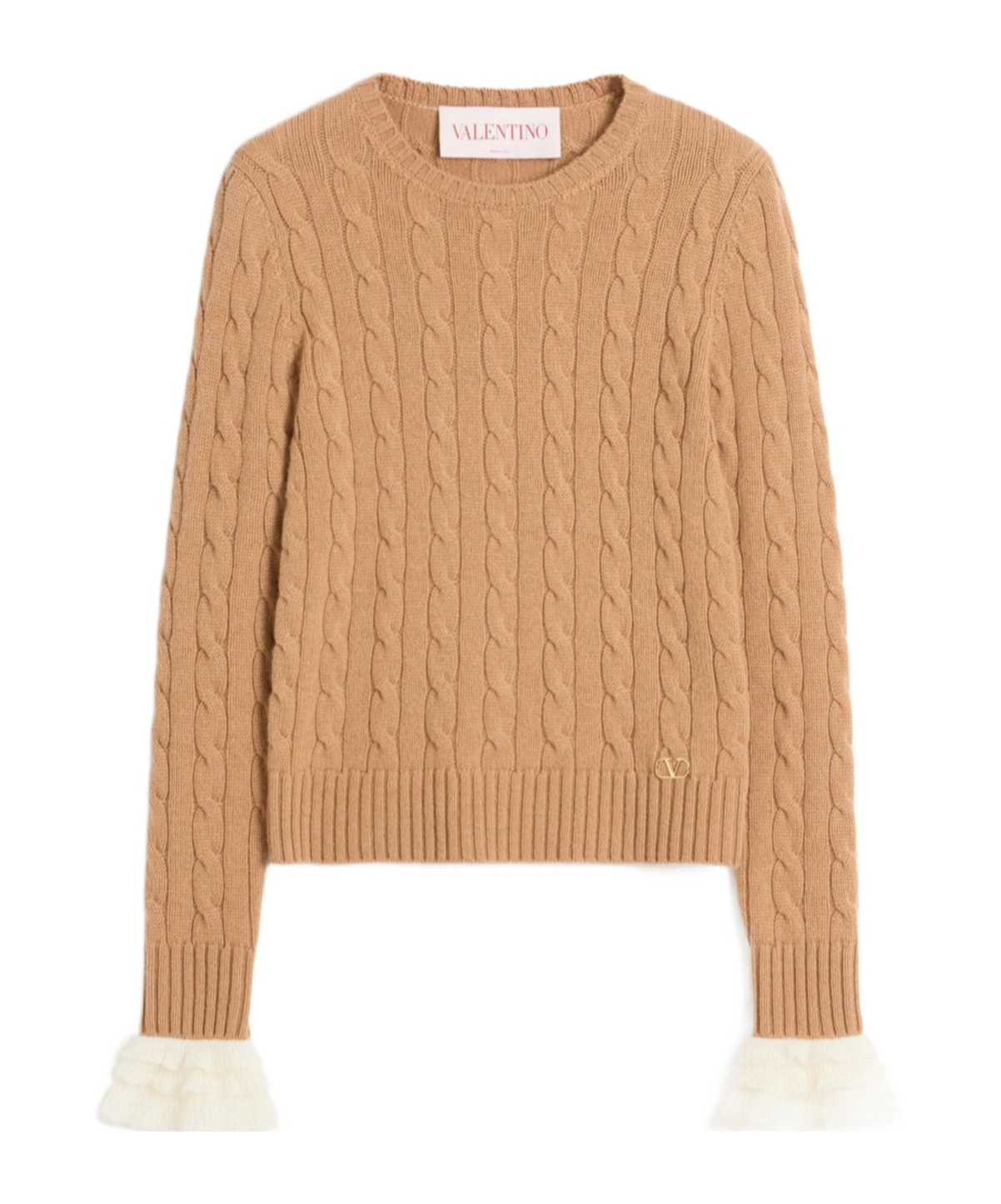 Valentino Pull En Cachemire Femme Camel/ivoire Xs In Camel/ivory
